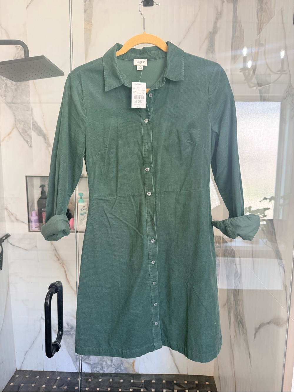 J. Crew Deep Green Button-Down Long Sleeve Shirt Dress